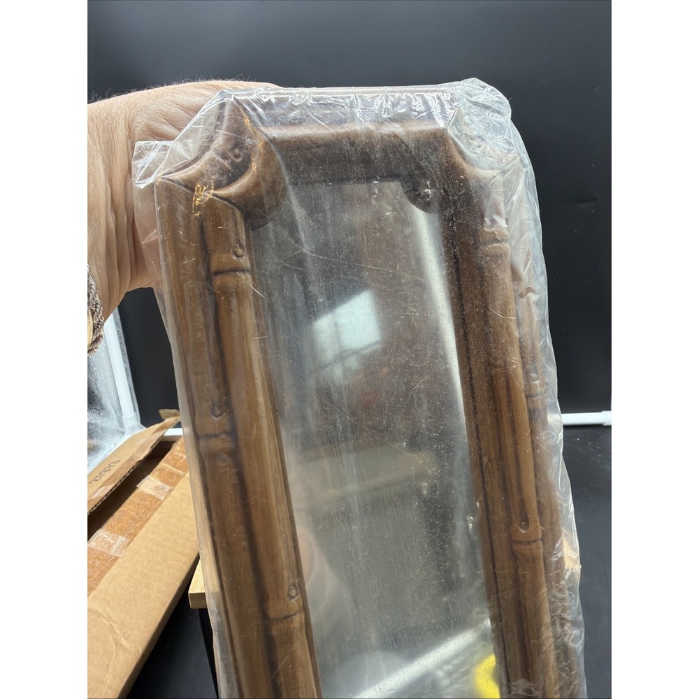 VTG Faux Bamboo Wall Mirror Hollywood Regency Chinoiserie Brown Accent 13in NEW - Picture 6 of 7